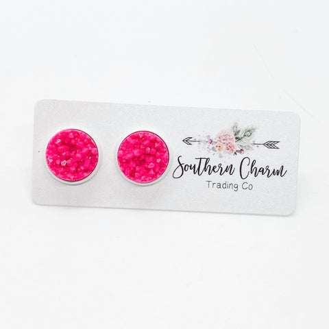 Hot Pink Crystal Stud Earrings