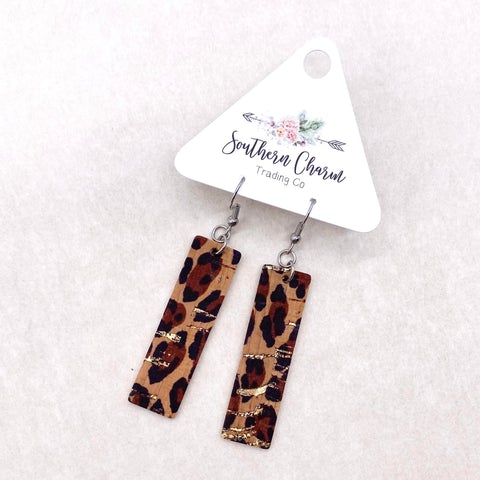 Metallic Leopard Bar Earrings