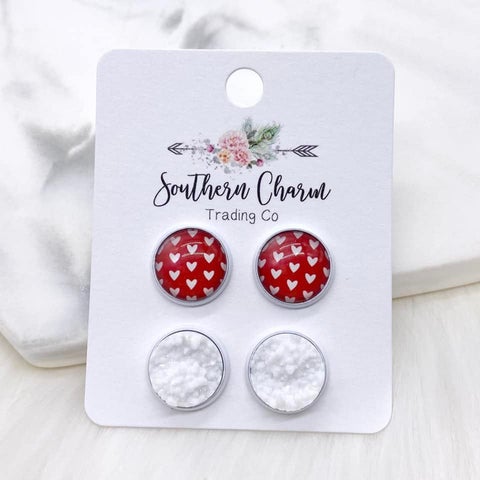 White Hearts & White Crystal Studs