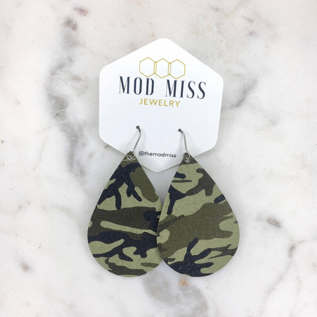 Army Camo Leather Earring