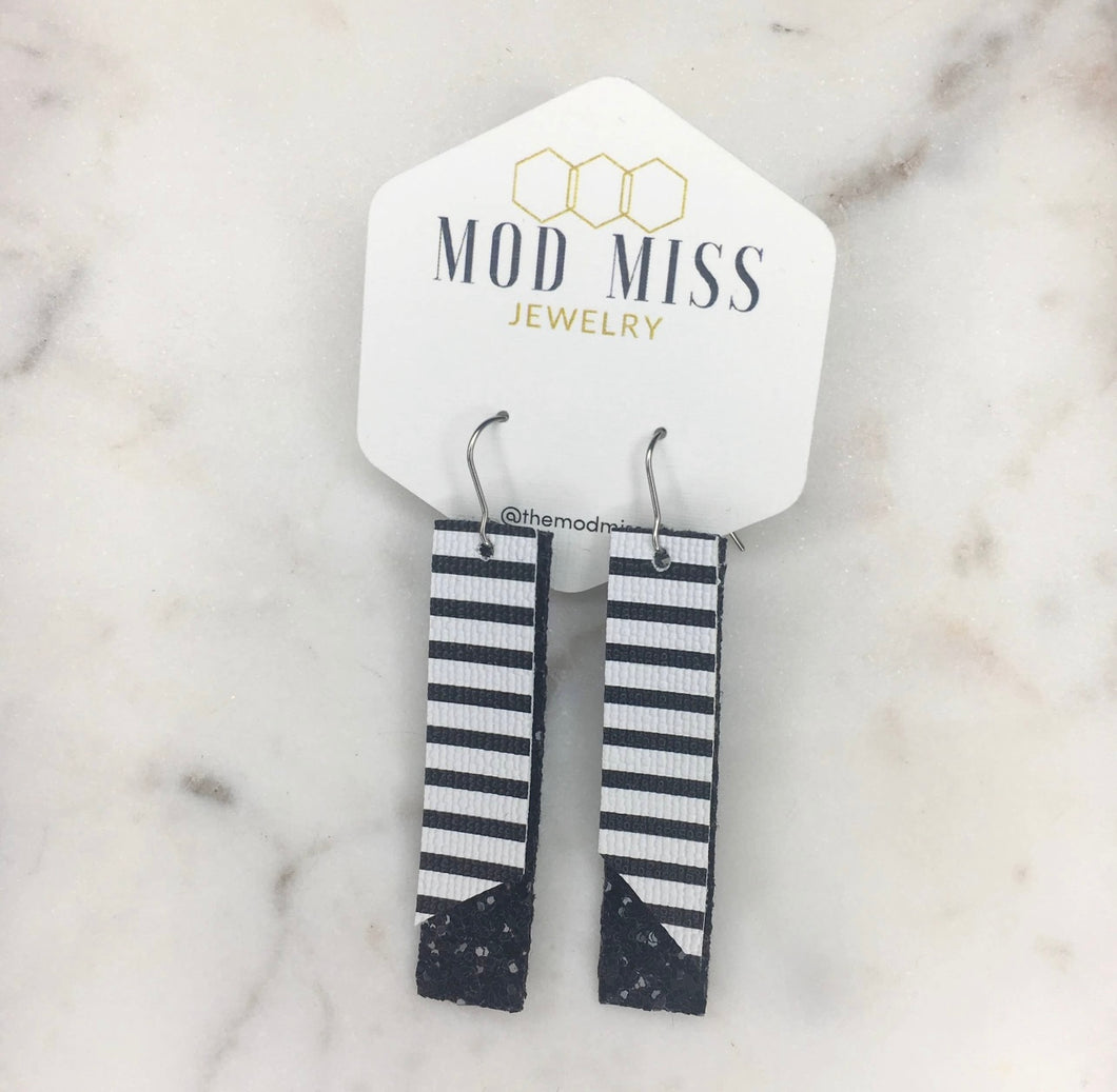 Black & White Striped and Glitter Earrings